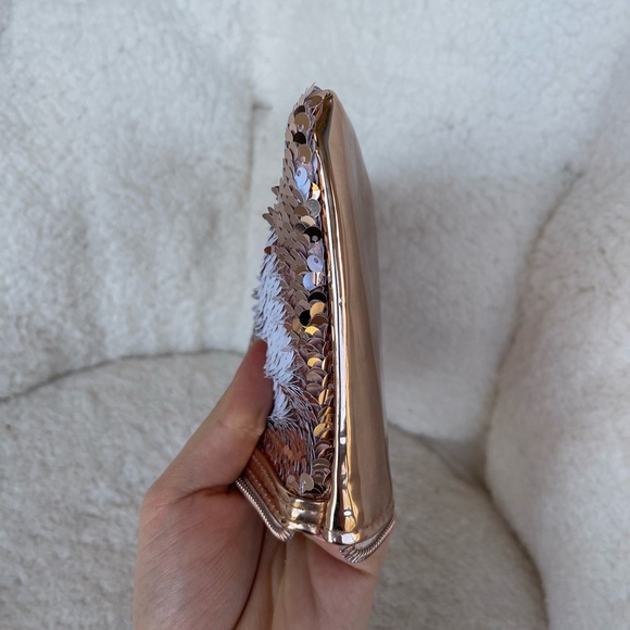 Sequin Rose Gold Clutch Macy's Rose Gold Sequined Cosmetic Pouch - Picture 5 of 9